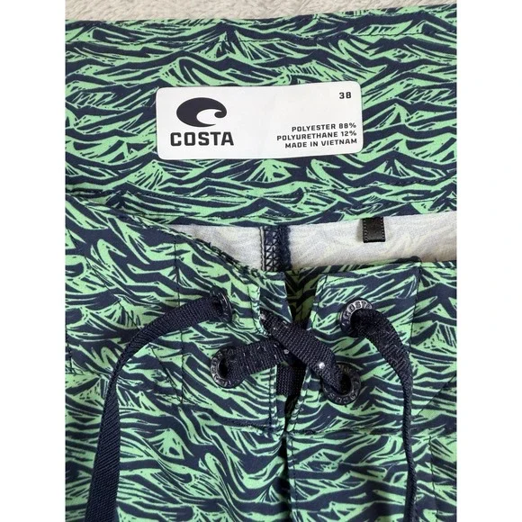 COSTA Board Shorts Mens 38 Green Wave Pattern Performance Swim Surf Trunks - Picture 4 of 6